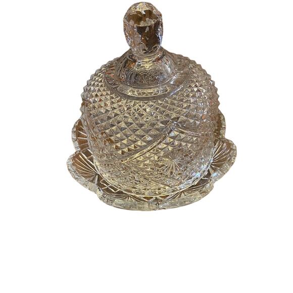 Vintage Avon Fostoria Diamond Cut Glass Dome Cover Butter Cheese Dish Circa 1970 - Picture 1 of 2